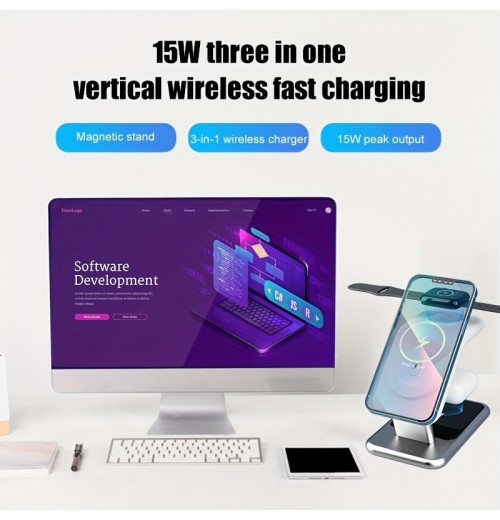 3-in-1 15W Fast Magnetic Wireless Charging-standFor Apple IWatch SE/7/6/5/4/3/2/1, AirPods 1/2/3/AirPods Pro,Compatible With IPhone 14/13/12/Pro Max/11 Series/XS Max/XR/XS/X/8/8 Plus