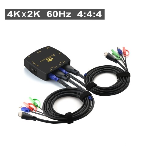 2 Port KVM HDMI Switch With Audio And Cable For 2 Computers Sharing Keyboard Mouse Monitor And USB 2.0 Peripheral Support HDMI 2.0, HDR 10, EDID