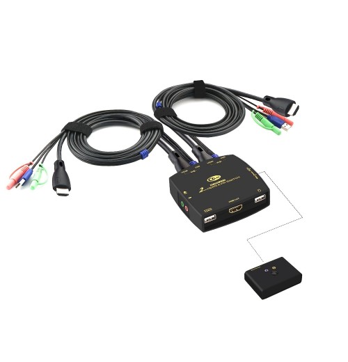 2 Port KVM HDMI Switch With Audio And Cable For 2 Computers Sharing Keyboard Mouse Monitor And USB 2.0 Peripheral Support HDMI 2.0, HDR 10, EDID